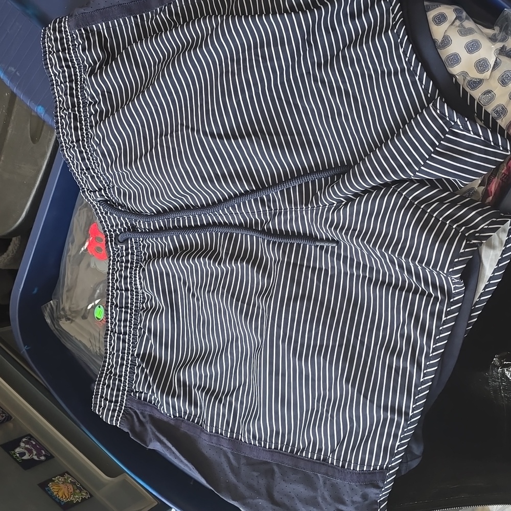 Womens Tangerine Striped Navy Blue and White Lined Athletic Shorts Size XL